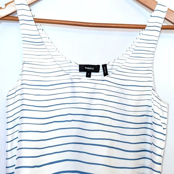 Theory | 100% Silk Striped Scoop Neck Tank Top In Blue & White | Size XS - Picture 6 of 10